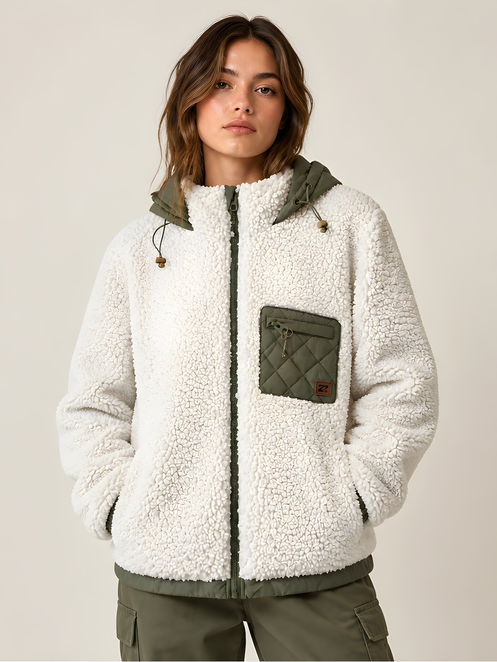 Billabong Northern Shore Hooded Sherpa Zip-Up Jacket- Size:  Medium